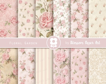 vintage Digital Paper, Shabby Chic Digital Paper Pack, Roses Scrapbook Collage Sheets, Pink vintage Roses - INSTANT DOWNLOAD 2616