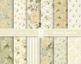 Vintage Roses Digital Paper Pack: Yellow Floral Scrapbook (Instant Download)