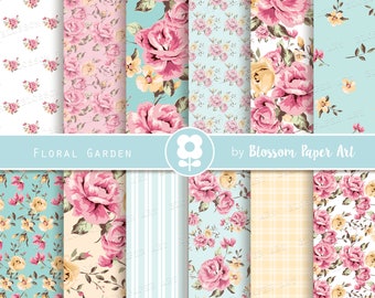 Shabby Scrapbook Paper Pack, Floral  Digital Papers, Rose Digital Scrapbooking, Digital Download Rose Papers - INSTANT DOWNLOAD  - 2736