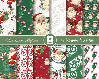 Vintage Christmas Digital Paper Pack: Scrapbook Collage Sheets (Digital Download)