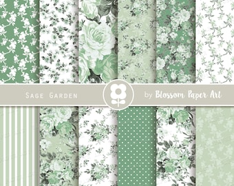 Green Floral Digital Paper Pack: Scrapbook & Junk Journal (Digital Download)