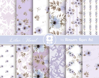 FLORAL Digital Papers, Purple Scrapbook Paper Pack, Digital Paper, Decoupage, Scrapbooking, Cardmaking - Collage Sheet 2423