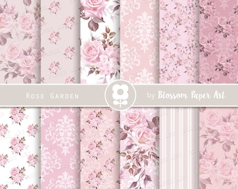 Shabby Chic Digital Scrapbook Paper Pack Pink Floral Digital Printable ...