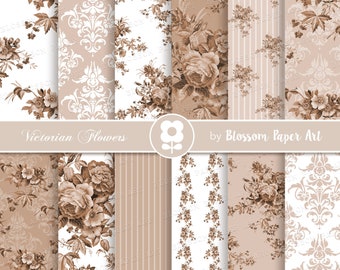 Brown Floral Digital Paper, Victorian Rose Digital Paper Pack, Vintage Roses for Junk Journal, Scrapbooking - INSTANT DOWNLOAD 1693 15