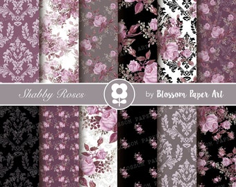 Rose Digital Paper Pack: Vintage Floral Scrapbook Paper (Instant Download)
