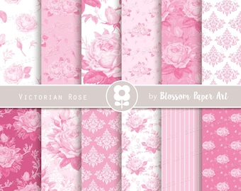 Digital Paper Pink Roses, Shabby Chic Scrapbook Papers, Floral Collage Sheets, Pink Vintage Roses - INSTANT DOWNLOAD 2853 11