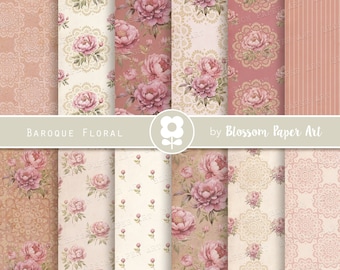 Victorian Floral Digital Paper Pack: Rose Collage Sheets (Instant Download)