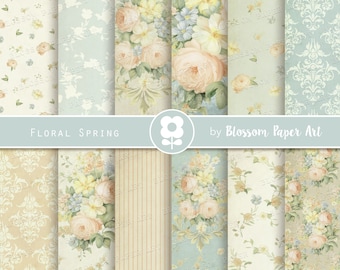 Floral Shabby Chic Digital Paper Pack: Roses Victorian Wallpaper (Digital Download)