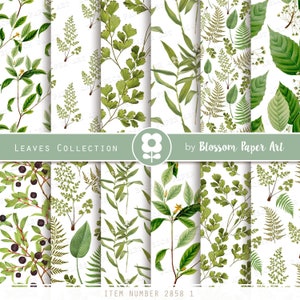 Foglie Carta Digitale, Foglie Scrapbook Collage Foglio, Green Scrapbooking Paper Pack - INSTANT DOWNLOAD - 2858 1