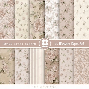 Papel digital marrom, papel para álbum de recortes Shabby Chic, pacote de papel digital vintage, folhas de colagem de rosas, rosas vintage - DOWNLOAD INSTANTÂNEO 2842