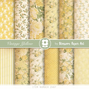 Gelbe Blumen Digitalpapier, Floral Digital Paper Pack, Vintage Scrapbook Papier, shabby Chic Rosen - INSTANT DOWNLOAD - 2487