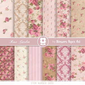 Papel digital Vintage Shabby Roses, pacote de papel digital para scrapbook, álbum de recortes de rosas vintage, rosas vintage rosa - DOWNLOAD INSTANTÂNEO 2655