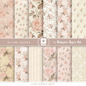 Pacote de papel digital Shabby Chic, folhas de colagem de álbum de recortes de rosas, papel digital vintage, cores de outono - DOWNLOAD INSTANTÂNEO 2843