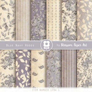 Papel digital azul Pacote de papel digital azul marinho, papéis de diário indesejados, scrapbooking vintage, papéis florais azuis - DOWNLOAD INSTANTÂNEO - 1794 1
