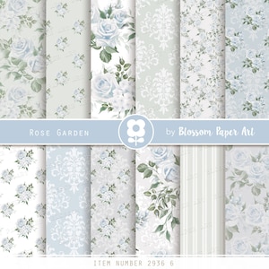 Carta digitale, Confezione di carta digitale Shabby Chic blu, Rose Scrapbook Collage Sheets, Light Blue Rose - INSTANT DOWNLOAD 2936 6