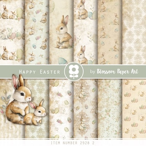 Vintage Bunny Easter Digital Paper: Scrapbook Collage Sheets (Digital Download)