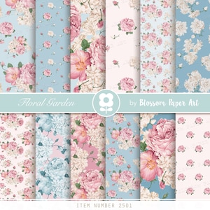 Rose Digital Paper Victorian Roses Scrapbooking Paper, Light Blue Floral Digital Papers  - INSTANT DOWNLOAD 2501