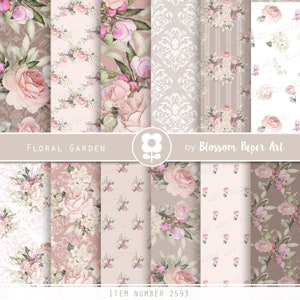 Rosas de papel digital, papel digital rosa e marrom, pacote de papel para scrapbook floral, folhas de colagem para scrapbooking - DOWNLOAD INSTANTÂNEO 2593