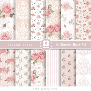 Carta digitale vintage, pacchetto di carta digitale Rose Shabby Chic, fogli di collage di album di rose, rose rosa vintage - DOWNLOAD IMMEDIATO 2820