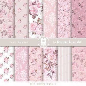 Rose digitaal papier, roze digitaal papier pack, bloemen scrapbooking, bloemen digitaal papier, shabby chique rozen afdrukbare collage blad - 2936 3