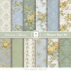 Papel digital vintage, papel floral verde para lixo eletrônico, folhas de colagem de álbum de recortes de rosa vitoriana, rosas vintage DOWNLOAD INSTANTÂNEO 1693 12