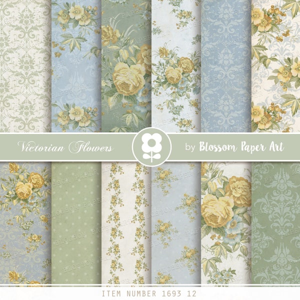 Vintage Digital Paper, Green Floral Paper for Junk Journal, Victorian Rose Scrapbook Collage Sheets, Vintage Roses INSTANT DOWNLOAD 1693 12