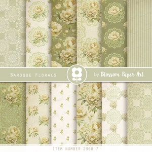 Victorian Digitales Papier, Shabby Papier Pack, Grün Floral Scrapbook Collage Sheet, Papiere für Junk Journal DIGITAL DOWNLOAD 2968 7