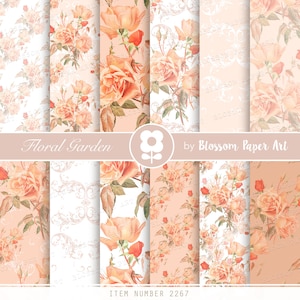 PEACH ROSES Digitalpapier, digitales Papier Pack, Hochzeit, Scrapbooking Rosen Collage Blatt druckbare Instant Download - 2267