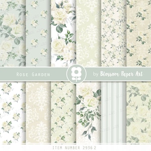 Grüne Digitale Papiere, Gelbe Blumen Digitales Papier Pack, Rose Digital Scrapbooking, Rose Papers - INSTANT DOWNLOAD 2936 2