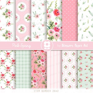 Carta digitale rosa, pacchetto carta di scarto floreale, Shabby Scrapbooking, Acquerello Fiori - INSTANT DOWNLOAD 2642