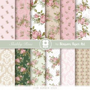 Papeles SHABBY CHIC Papeles Floreados, Rosas Papeles Decorativos para Imprimir y hacer manualidades, Fondos Digitales 2319
