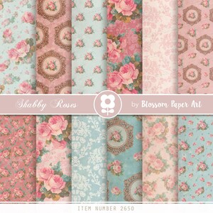 Rose Digital Paper, Floral Scrapbook Paper Pack, Vintage Roses Scrapbooking, Roses, Pink VIntage Roses - INSTANT DOWNLOAD 2650