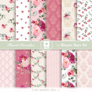 Carta scrapbook floreale, carta digitale rosa, confezione di carta digitale rosa, foglio Collage Rose, Scrapbooking, Rose - DOWNLOAD IMMEDIATO 2941 1