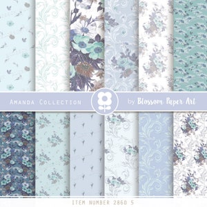 Digital Paper Floral Blue Scrapbook Papers, Journal Sheets, Floral Collage, Scrapbook Paper - INSTANT DOWNLOAD 2860 6