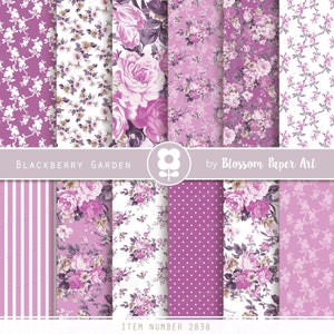 Purple Floral Digital Paper Pack: Rose Scrapbooking Pages (Digital Download)