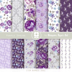 Purple Floral Digital Paper Pack: Rose Scrapbooking (INSTANT DOWNLOAD)