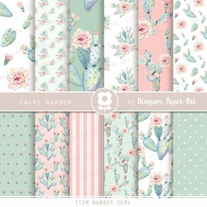 Kakteen Digitalpapier, Kakteen Scrapbook, Pflanzen, Sukkulenten Collage Blätter, digitaler Download - INSTANT DOWNLOAD 2634
