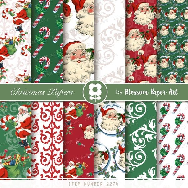 Vintage Christmas Digital Paper Christmas Digital Paper Pack, Vintage Christmas Digital Collage Sheet INSTANT DOWNLOAD  2274