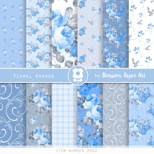 Carta digitale azzurra, carta scrapbook floreale, rose blu, Scrapbooking, Journaling, Decoupage - INSTANT DOWNLOAD 2562