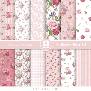 Shabby Chic Roses Digital Paper Pack, Roze Digitale Papier Rozen Scrapbook Collage Sheets, Roze Vintage Rozen - INSTANT DOWNLOAD 2831