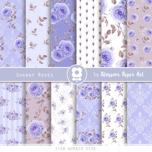 Roses Digital Paper, Floral Collage Sheet, Blue Scrapbook papier Shabby Chic Floral Scrapbook Digital Paper Pack - INSTANT DOWNLOAD - 2536