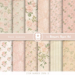 Pacchetto di carta digitale, Shabby Chic Rose Scrapbook Paper, Fogli di collage floreale, Rose rosa vintage - DOWNLOAD IMMEDIATO 2936 5
