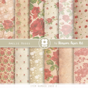 Red Roses Junk Journal Papers, Floral Digital Paper, Scrapbook Old texture Digital Collage Sheets,  Vintage Roses - INSTANT DOWNLOAD 2859 2