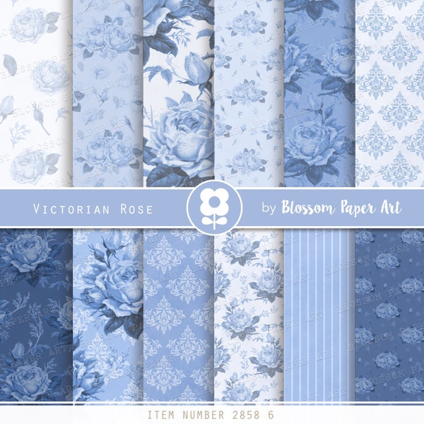 Blue Digital Paper, Roses Scrapbook Paper, Floral Scrapbooking Collage Sheets, Blue Vintage Roses - INSTANT DOWNLOAD 2853 6