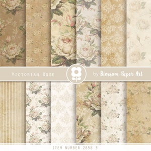 Rose Digital Paper, Floral Digital Paper Pack, viktorianische Rosen altes Papier Scrapbooking, antike Rosen, Vintage Rosen INSTANT DOWNLOAD 2853 3