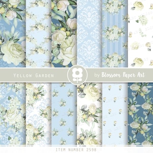 Blue Scrapbook Paper, Rose Digital Paper Pack, Floral Collage Sheets, Scrapbooking, Junk Journal Supplies, Journaling Embellishment 2598