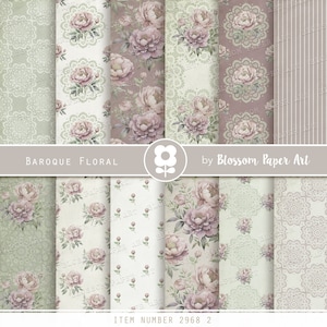 Papel digital floral Junk Journal, papel digital verde, papel para álbum de recortes de flores vintage, folha de colagem floral marrom - DOWNLOAD INSTANTÂNEO 2968 2