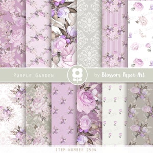 Purple Floral Digital Paper Pack: Rose Scrapbooking (Digital Download)