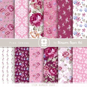 Rosa Digitalpapier, Floral Digital Papiere, Scrapbook Papier Pack, Floral Collage Blatt, Decoupage Seiten 2603