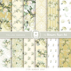 Yellow Floral Digital Paper Pack: Scrapbooking Flowers (Digital Download)